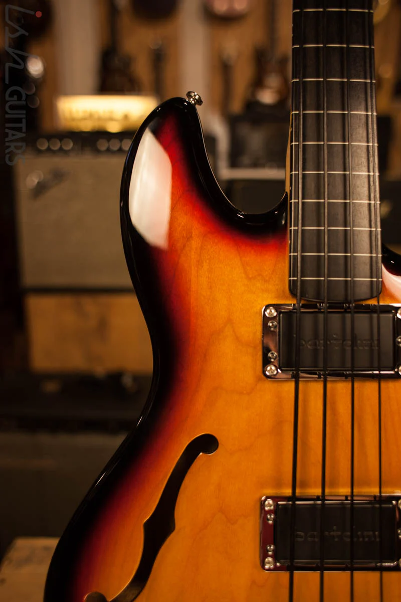 2003 Lakland Skyline Fretless Hollowbody Three Tone Sunburst - Image 3