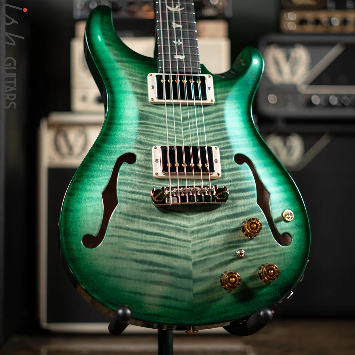 2016 PRS Hollowbody II Piezo Trampas Green Metallic Burst 10 Top