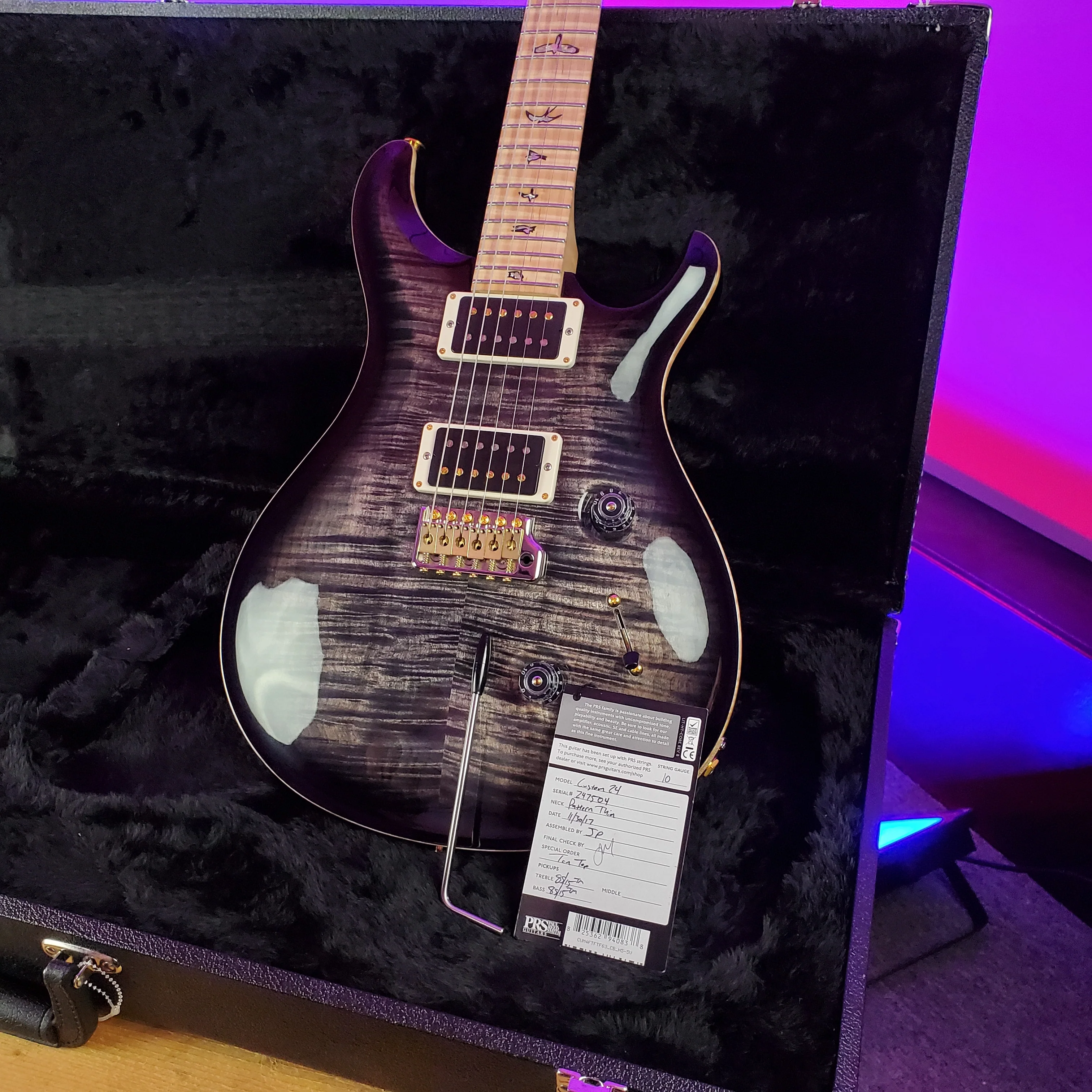 2017 Paul Reed Smith PRS Custom 24 10 Top Charcoal Burst Maple Neck Experience Guitar - Image 14