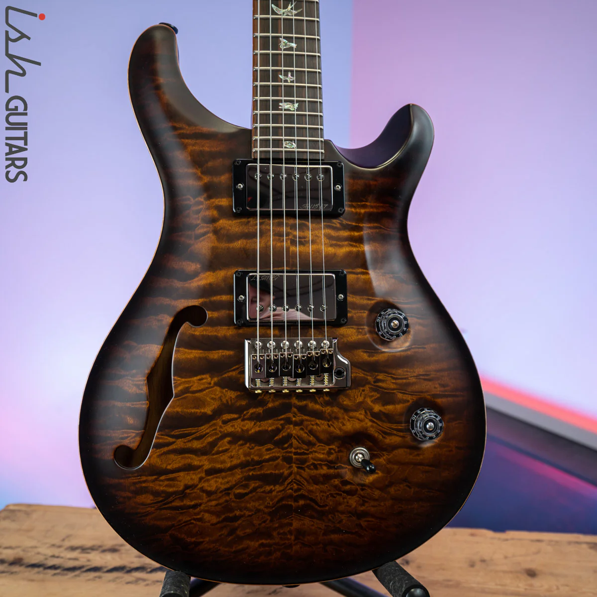 2017 PRS Wood Library Custom 24 Semi-Hollow Satin Black Gold Burst 10 Top