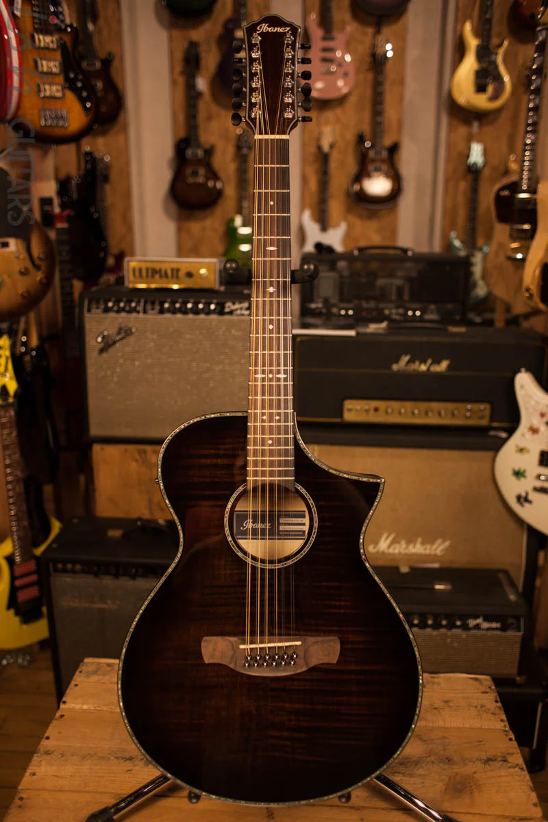 2018 Ibanez Artwood AEWC4012FM Tiger Burst Hi Gloss 12 String Acoustic