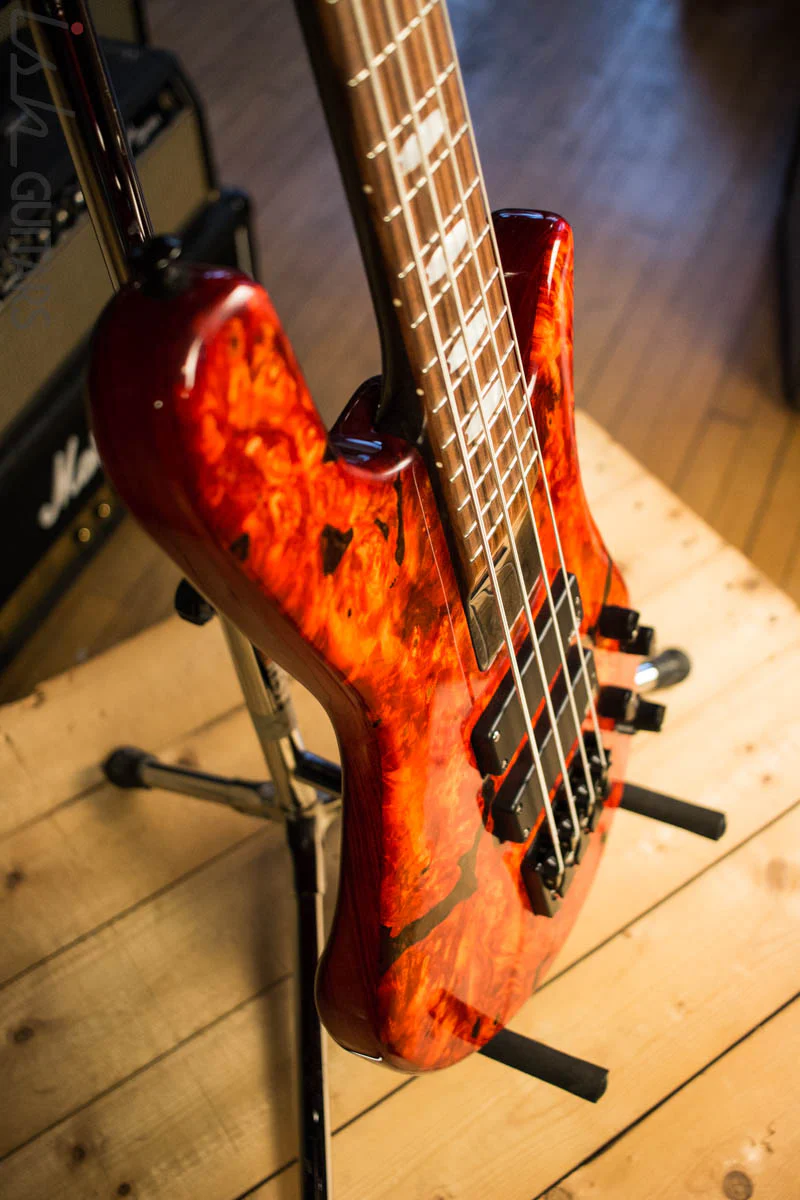 2018 Spector NS-4H2 Inferno Red Buckeye Burl 4 String Bass Guitar Bolt On - Image 6