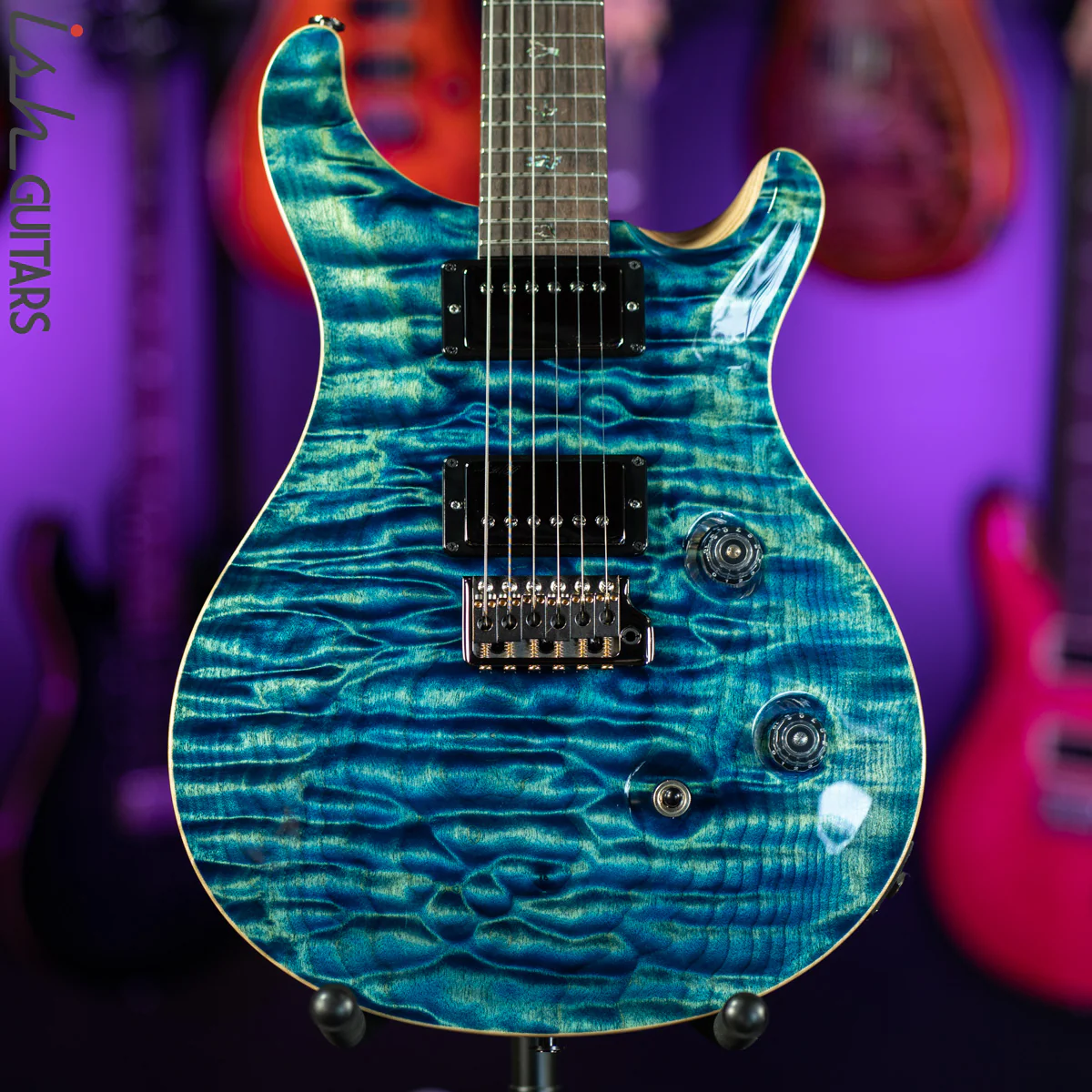 PRS Custom 24 Wood Library River Blue One Piece Quilt 10 Top