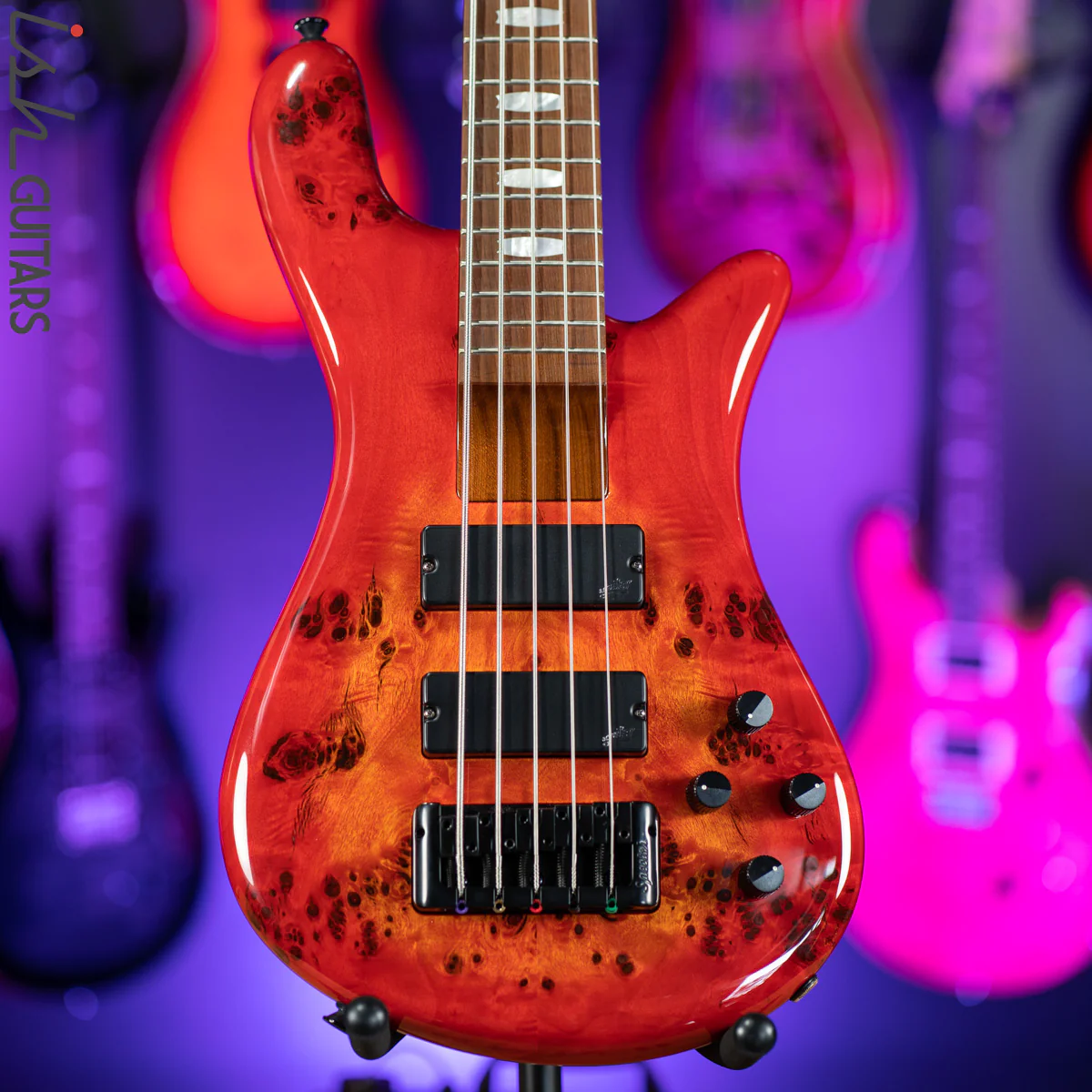 Spector Eurobolt 5 Inferno Red Gloss Poplar Burl Bass Guitar