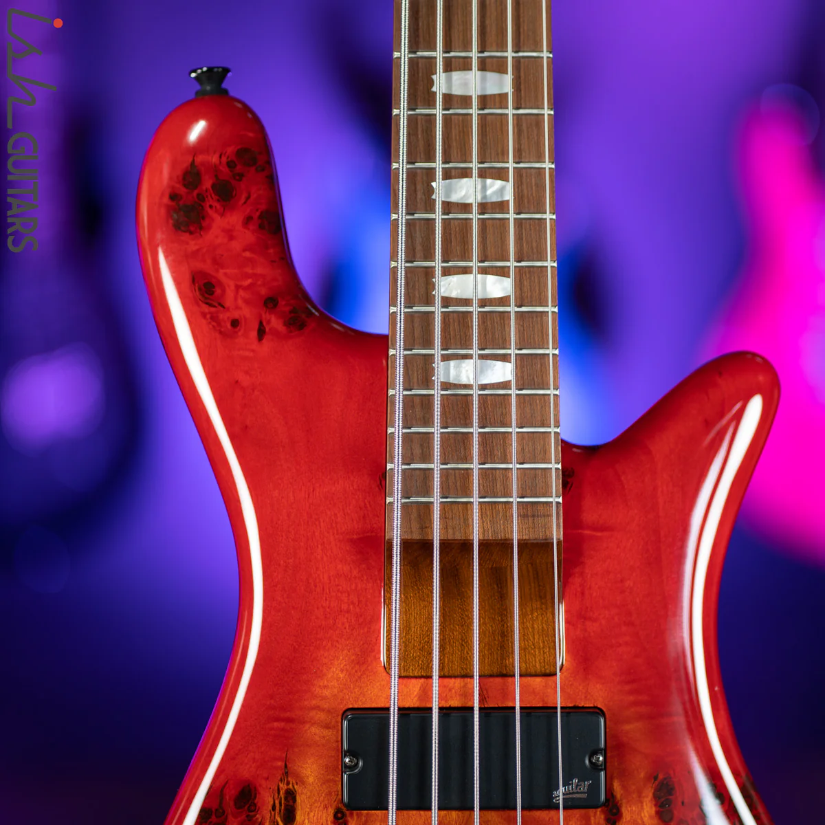 Spector Eurobolt 5 Inferno Red Gloss Poplar Burl Bass Guitar - Image 3