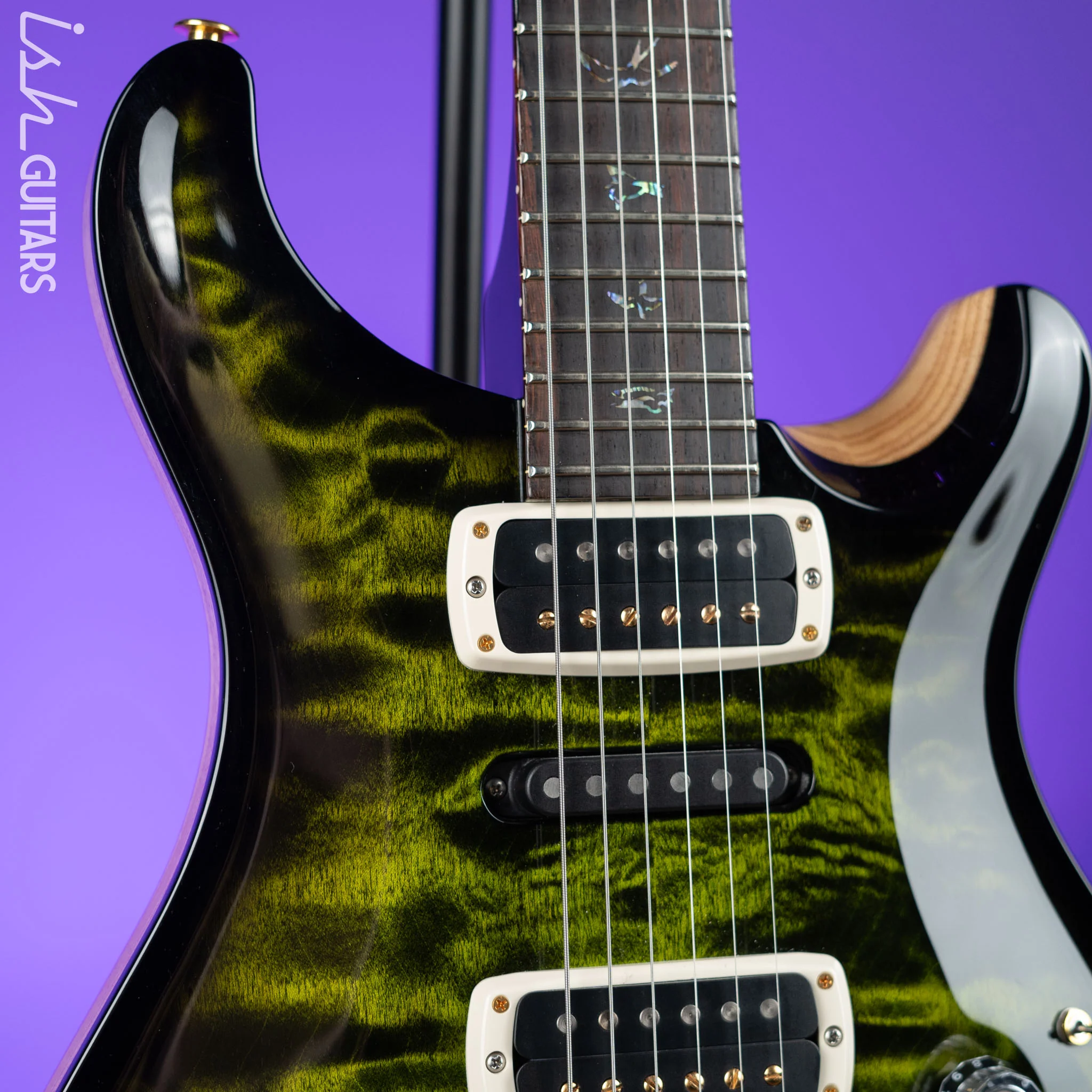 2022 PRS Wood Library Modern Eagle V 10-Top Quilt Jade Green Smoked Burst Wrap - Image 3