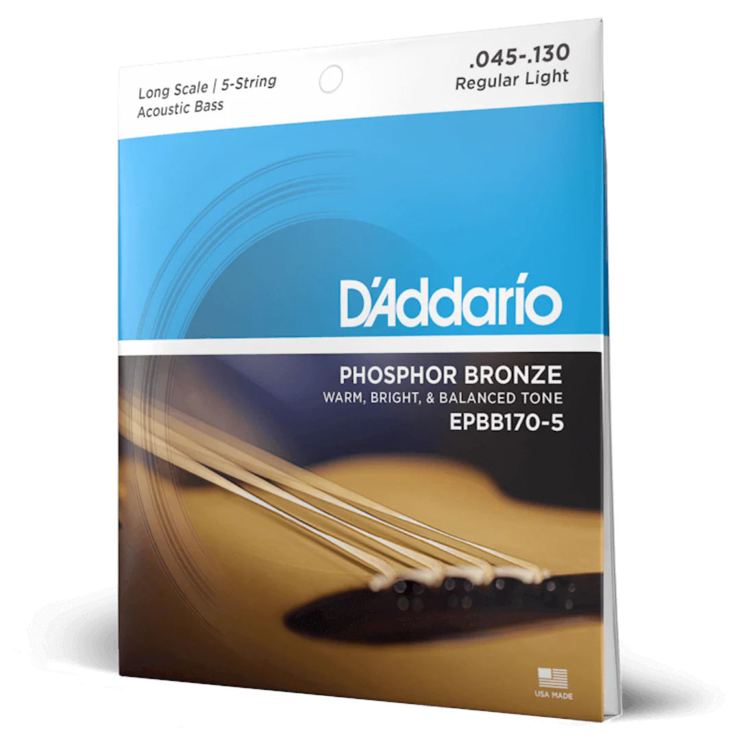 D’Addario EPBB170-5 45-130 Regular Light 5-String, Long Scale, Phosphor Bronze Acoustic Bass Strings