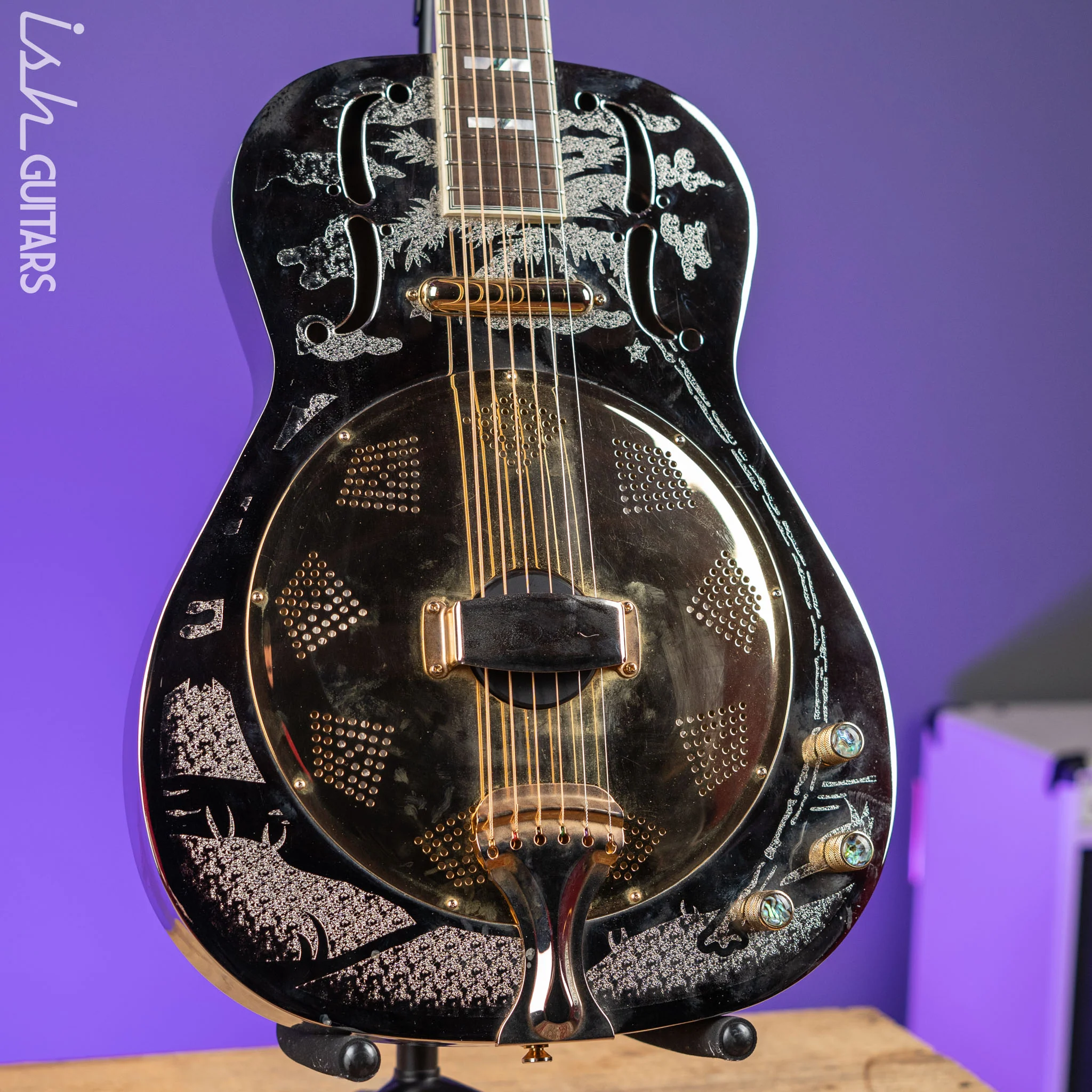 Dean Thin Body Acoustic-Electric Resonator Etched Chrome Gold