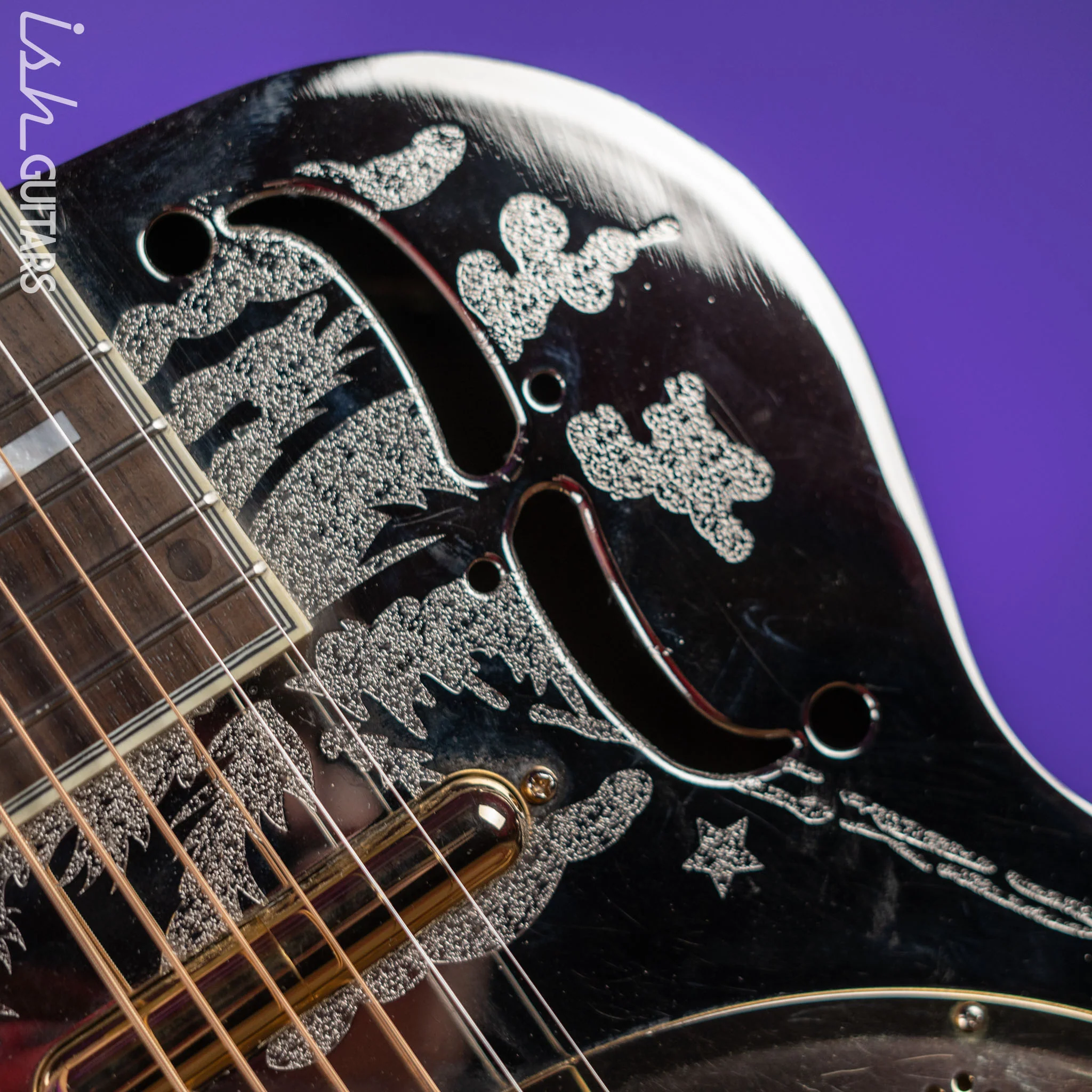Dean Thin Body Acoustic-Electric Resonator Etched Chrome Gold - Image 8