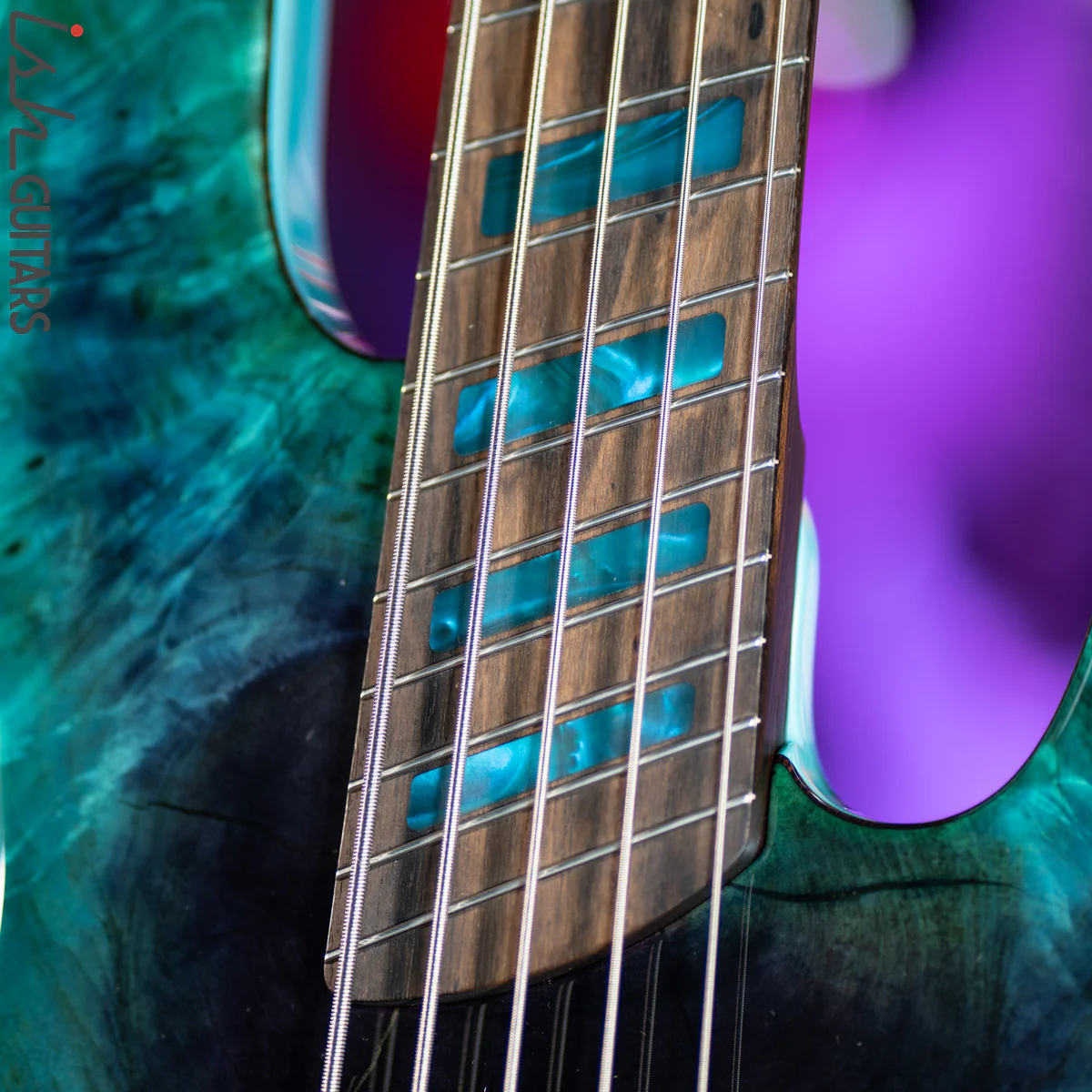 Dingwall Super J 5-String Buckeye Burl Purple to Turquoise Reverseburst - Image 8