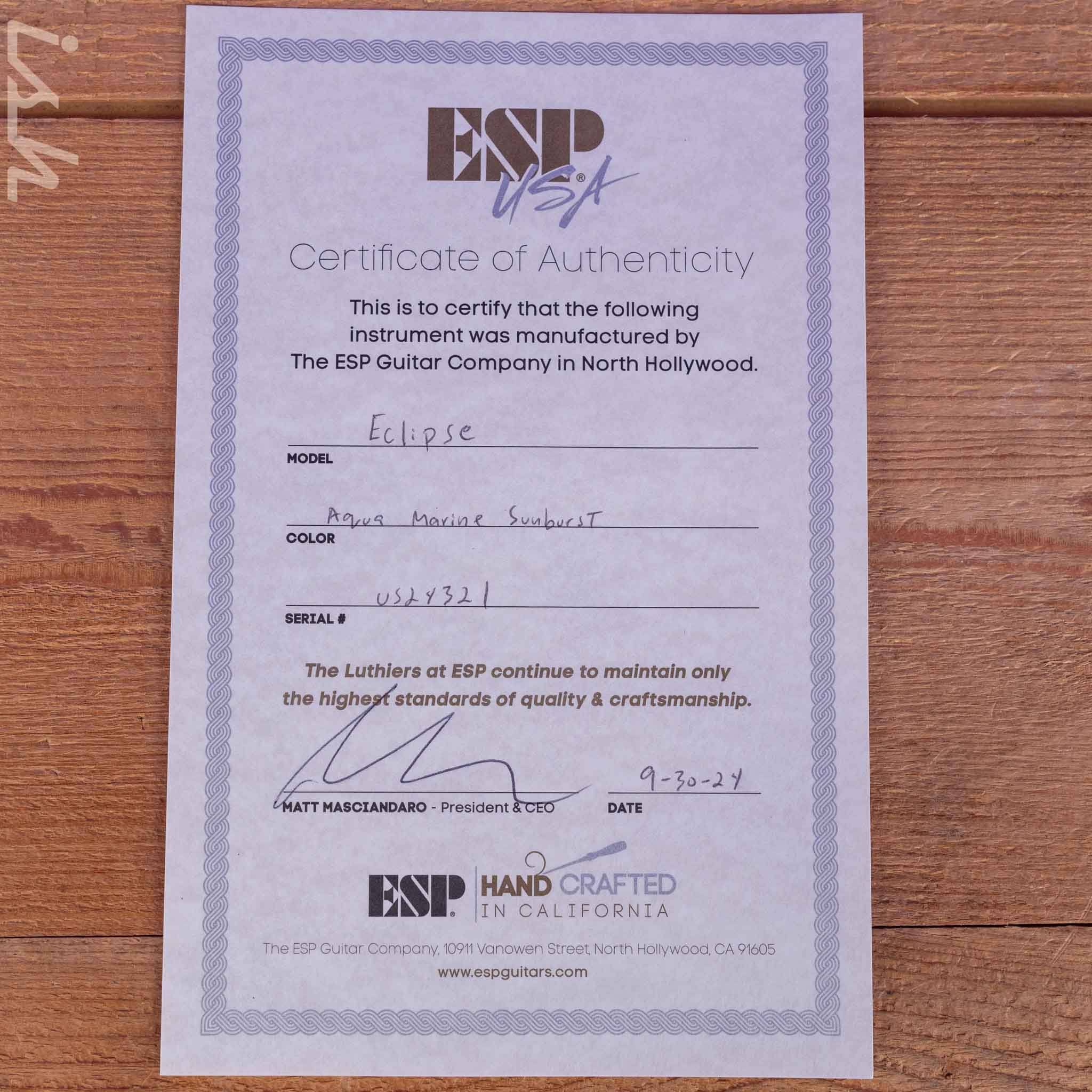 ESP USA Eclipse Aquamarine Sunburst - Image 13