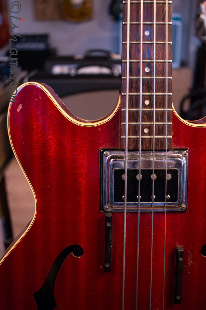 Guild Starfire Bass Guitar 1967 Cherry Vintage w/ Original Case Brazilian Rosewood Fretboard - Image 3