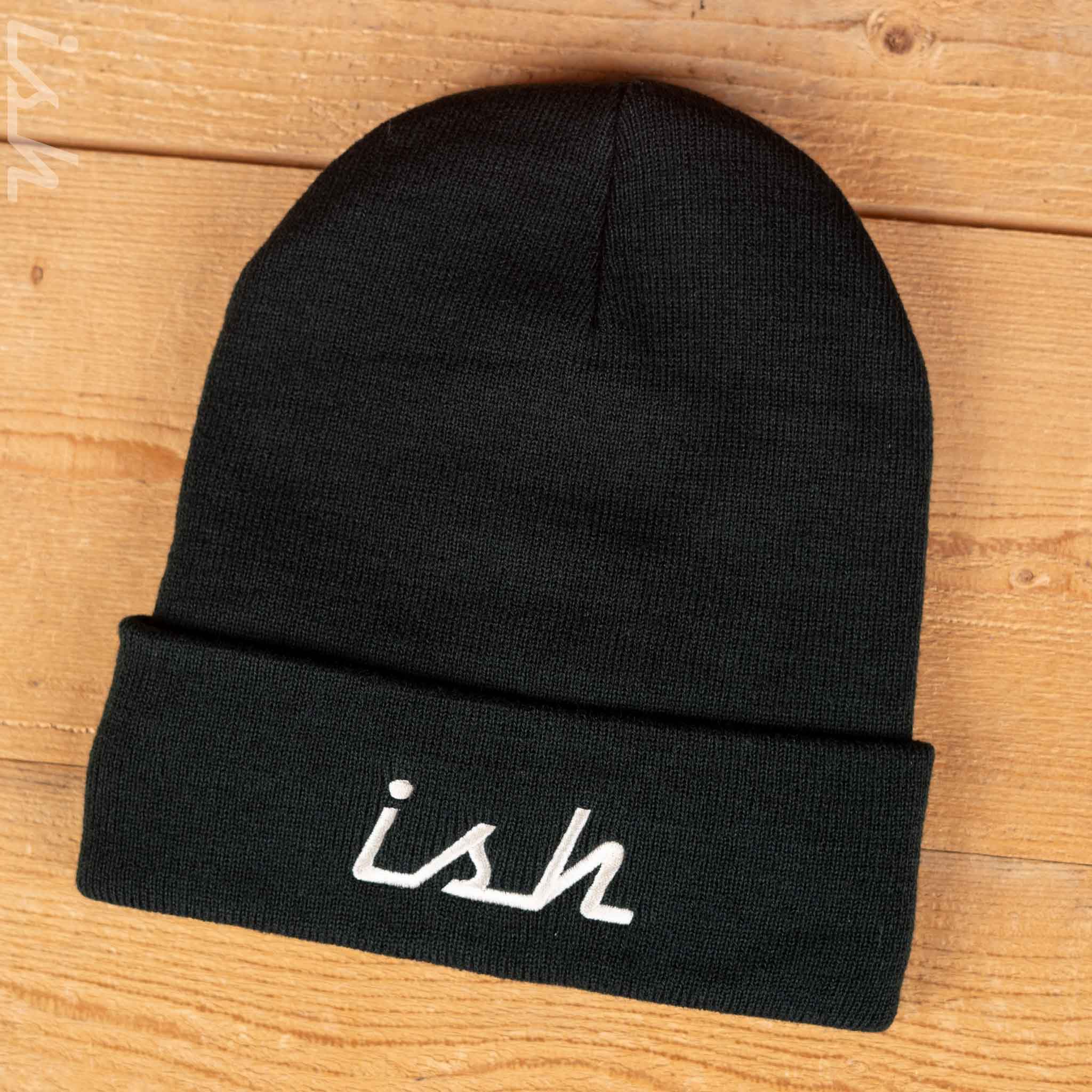 Ish Logo Black Fleece-Lined Beanie