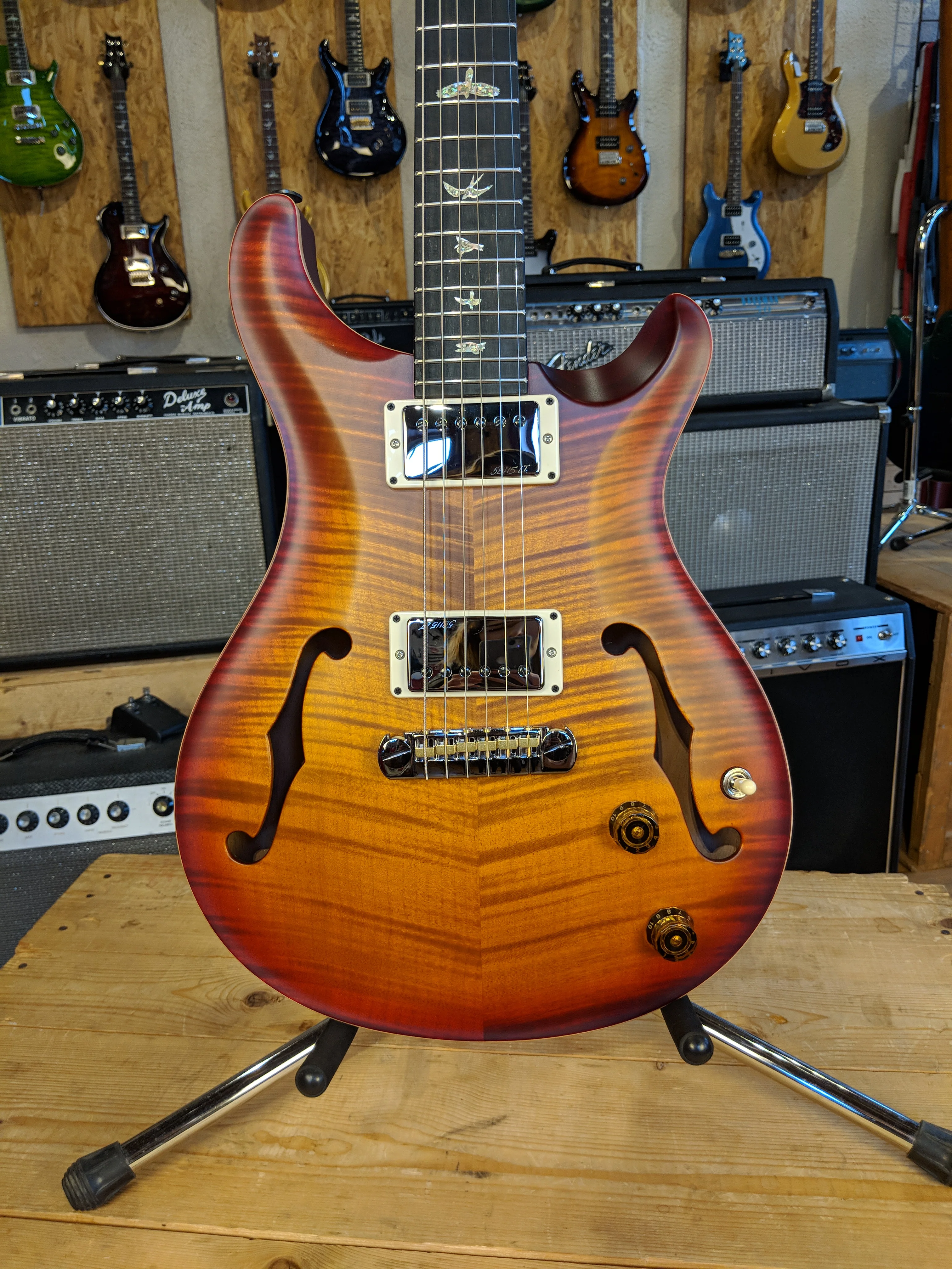 Paul Reed Smith Wood Library Hollowbody I Dark Cherry Sunburst w/ Matching Flamed Neck
