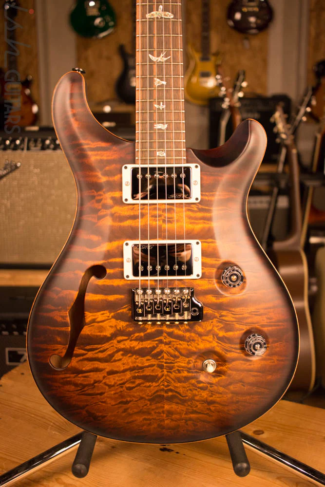 PRS Custom 24 Semi Hollow Ish Guitars Exclusive Wood Library Black Gold Burst Mahogany