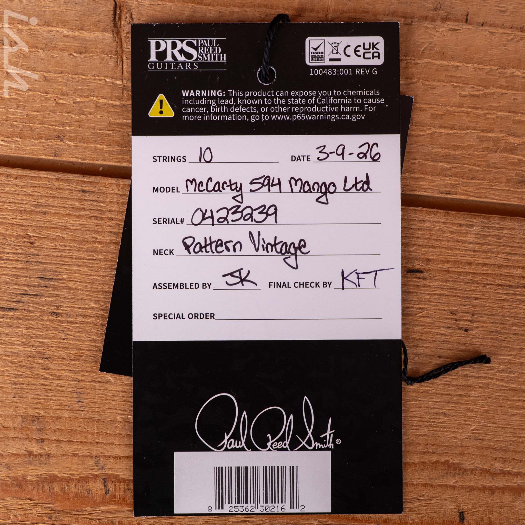 PRS McCarty 594 Mango Top Limited Edition Black Gold Burst (Natural Binding) - Image 13