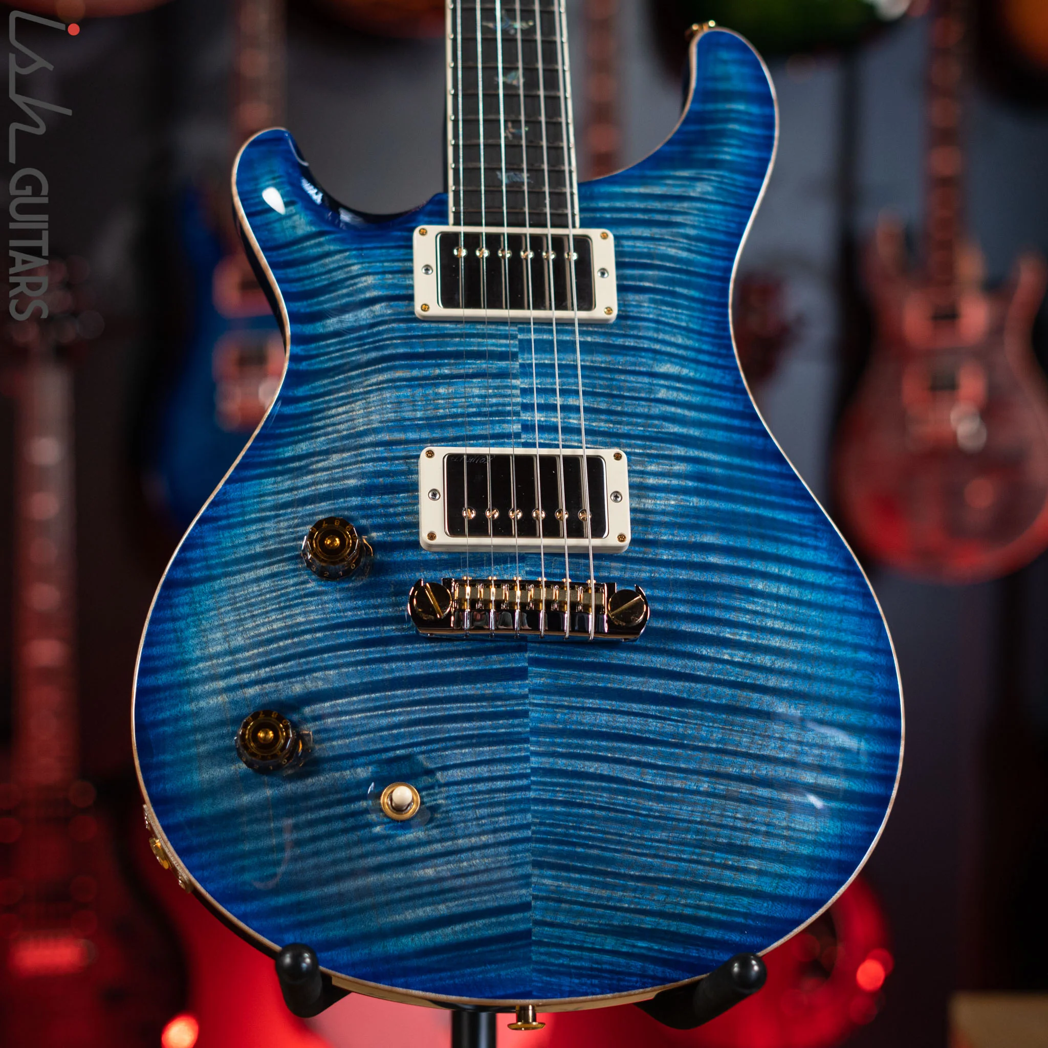 PRS McCarty Lefty Wood Library Faded Blue Jean w/ Blue Burst 10 Top Flame Maple