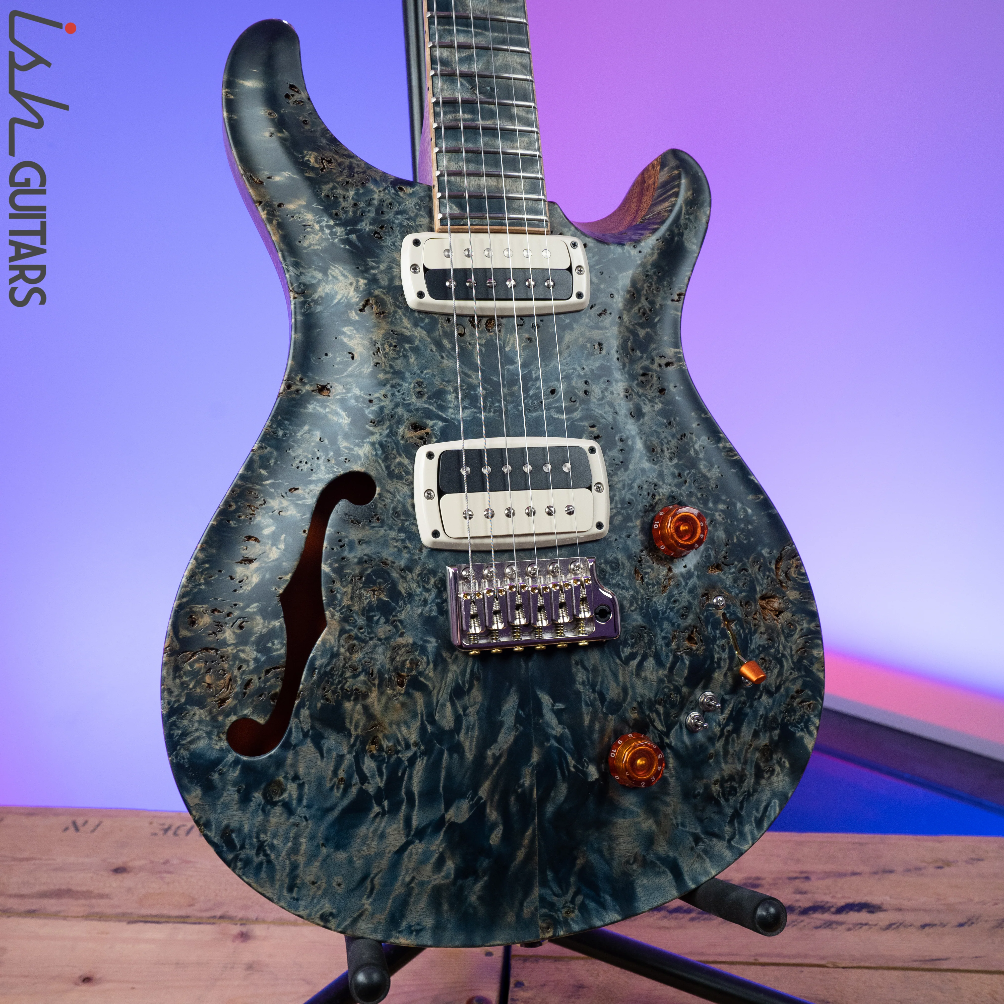 PRS Paul Reed Smith Private Stock 408 Semi Hollow Poplar Burl Triple Faded Indigo
