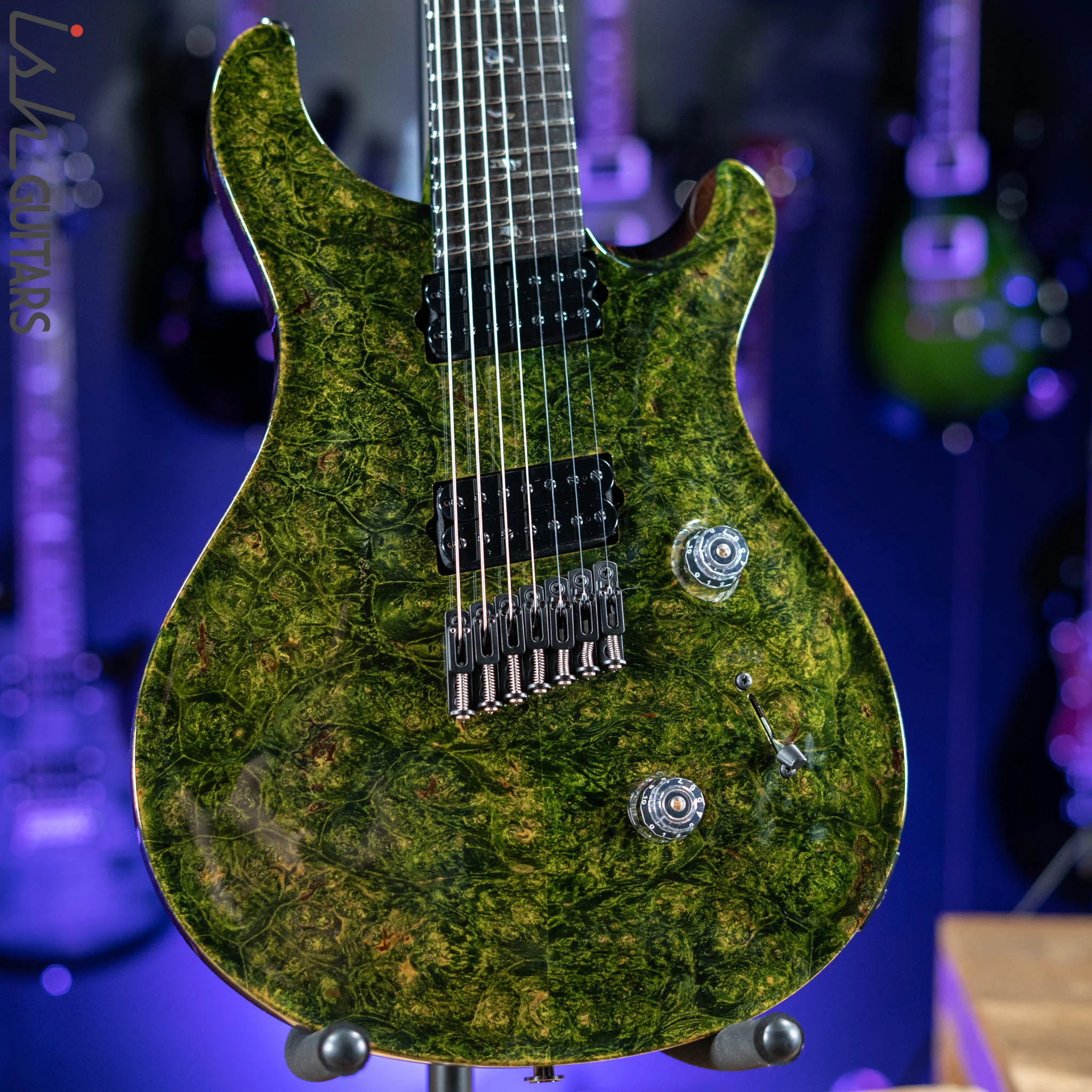 PRS Private Stock Custom 24 Multi-scale 7-String Burl Maple Rainforest Green Gloss