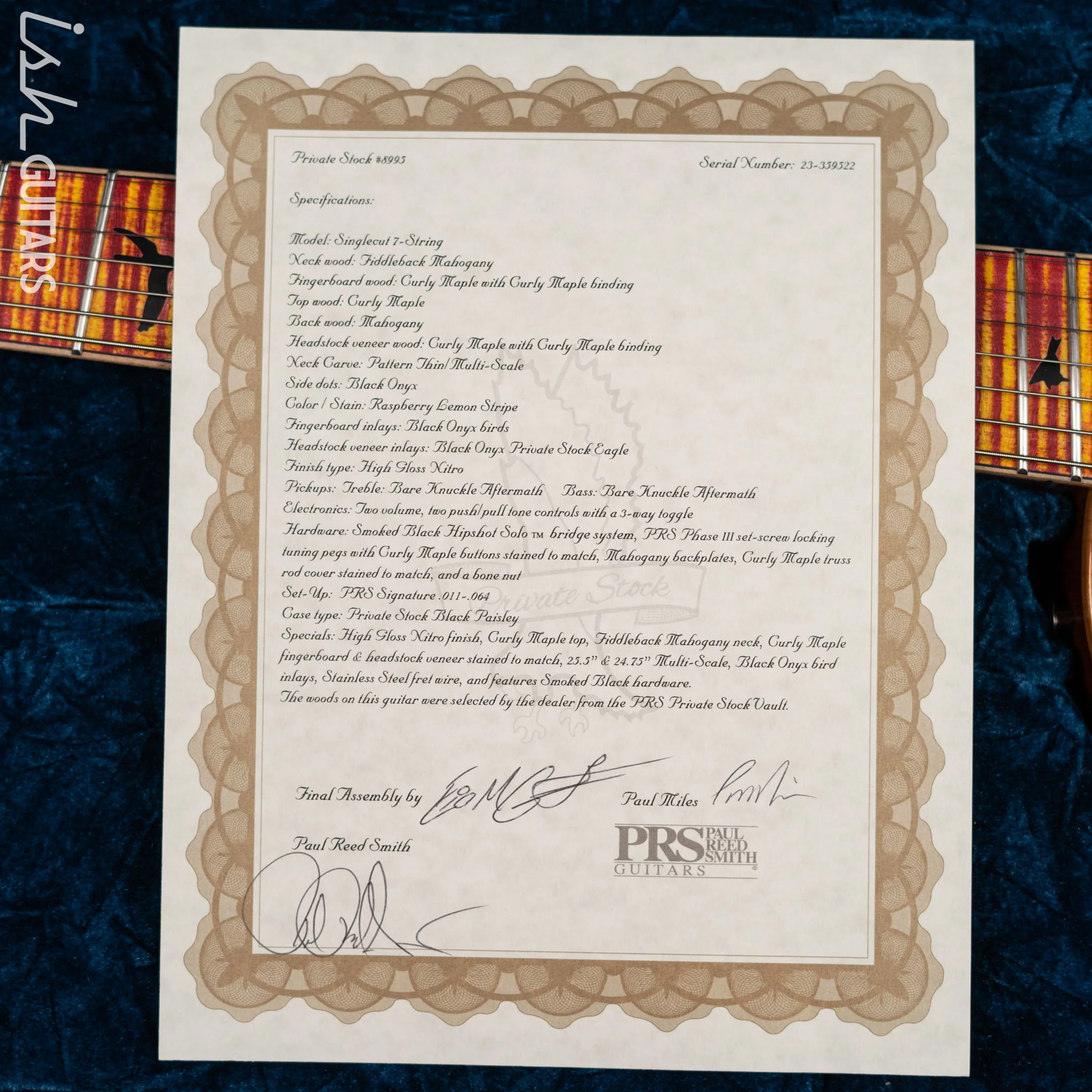 PRS Private Stock Singlecut 7-String Multi-Scale Raspberry Lemon Stripe - Image 13