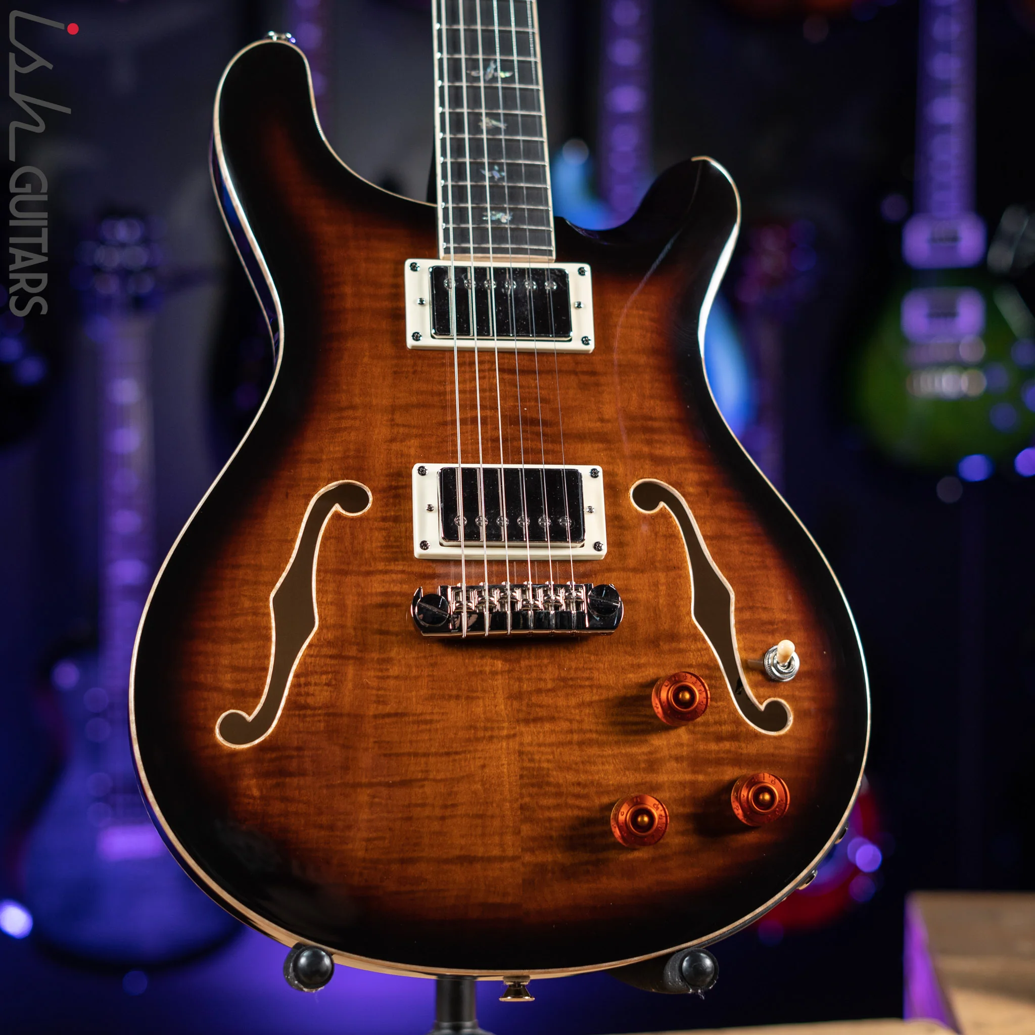 PRS SE Hollowbody II Piezo Electric Guitar Black Gold Sunburst Demo