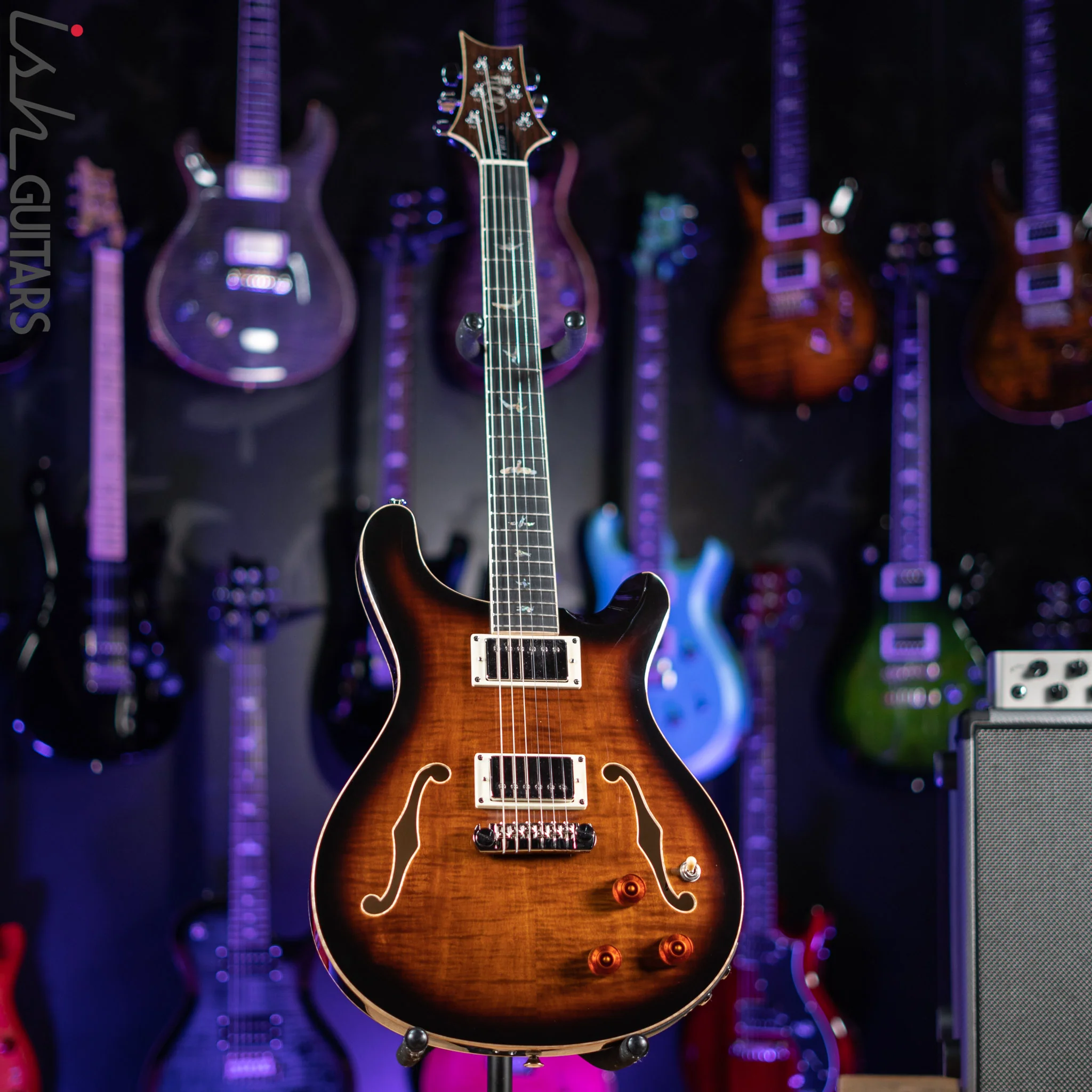 PRS SE Hollowbody II Piezo Electric Guitar Black Gold Sunburst Demo - Image 2