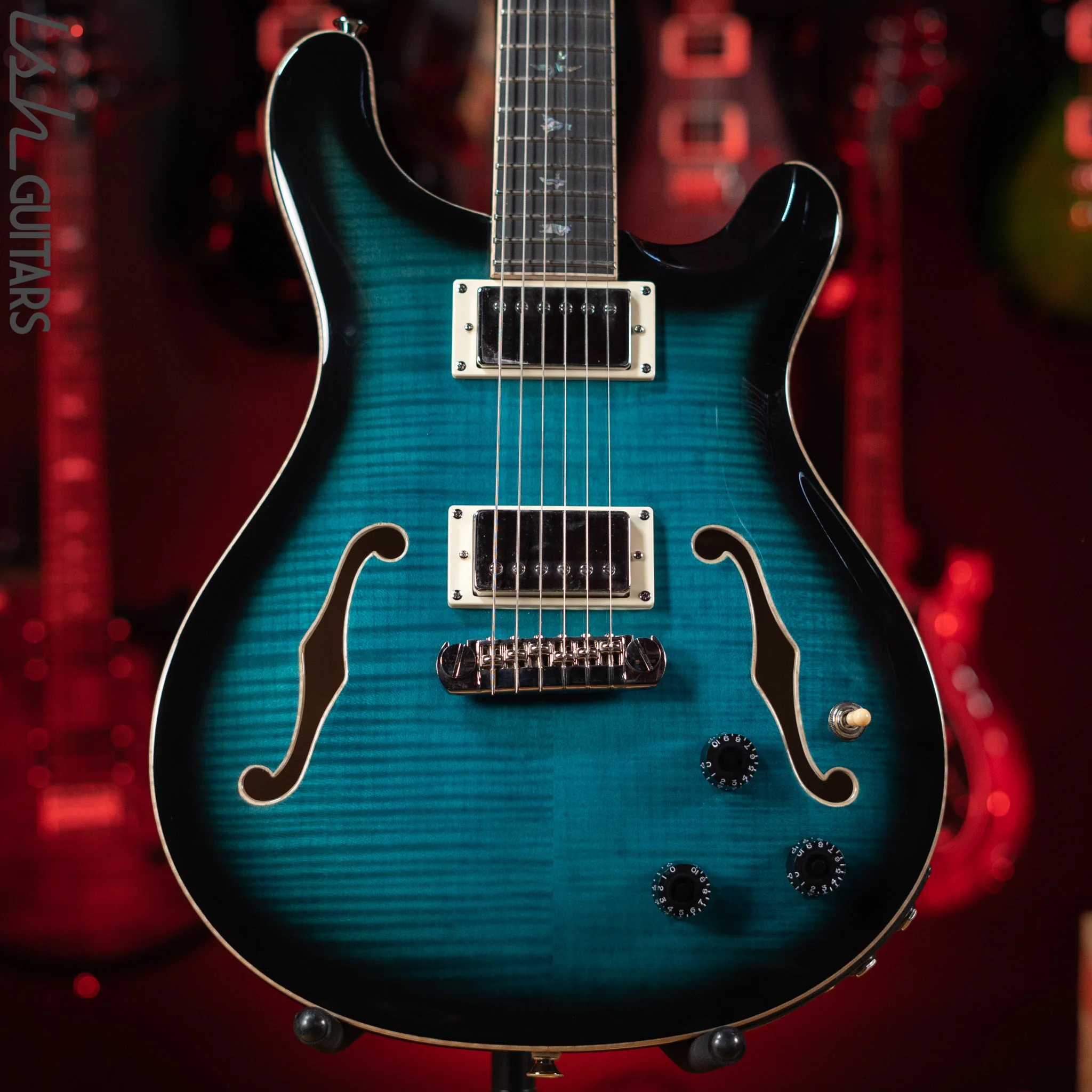 PRS SE Hollowbody II Piezo Electric Guitar Peacock Blue Sunburst Demo