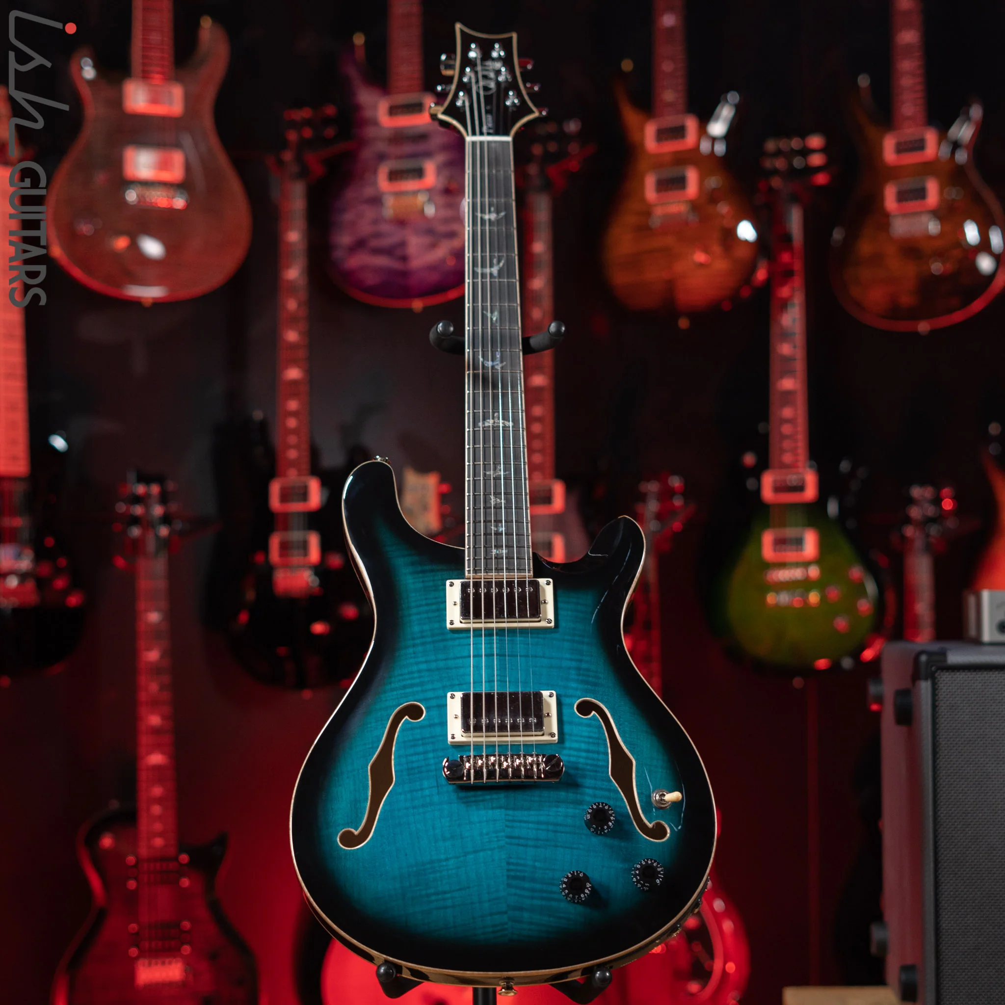 PRS SE Hollowbody II Piezo Electric Guitar Peacock Blue Sunburst - Image 2