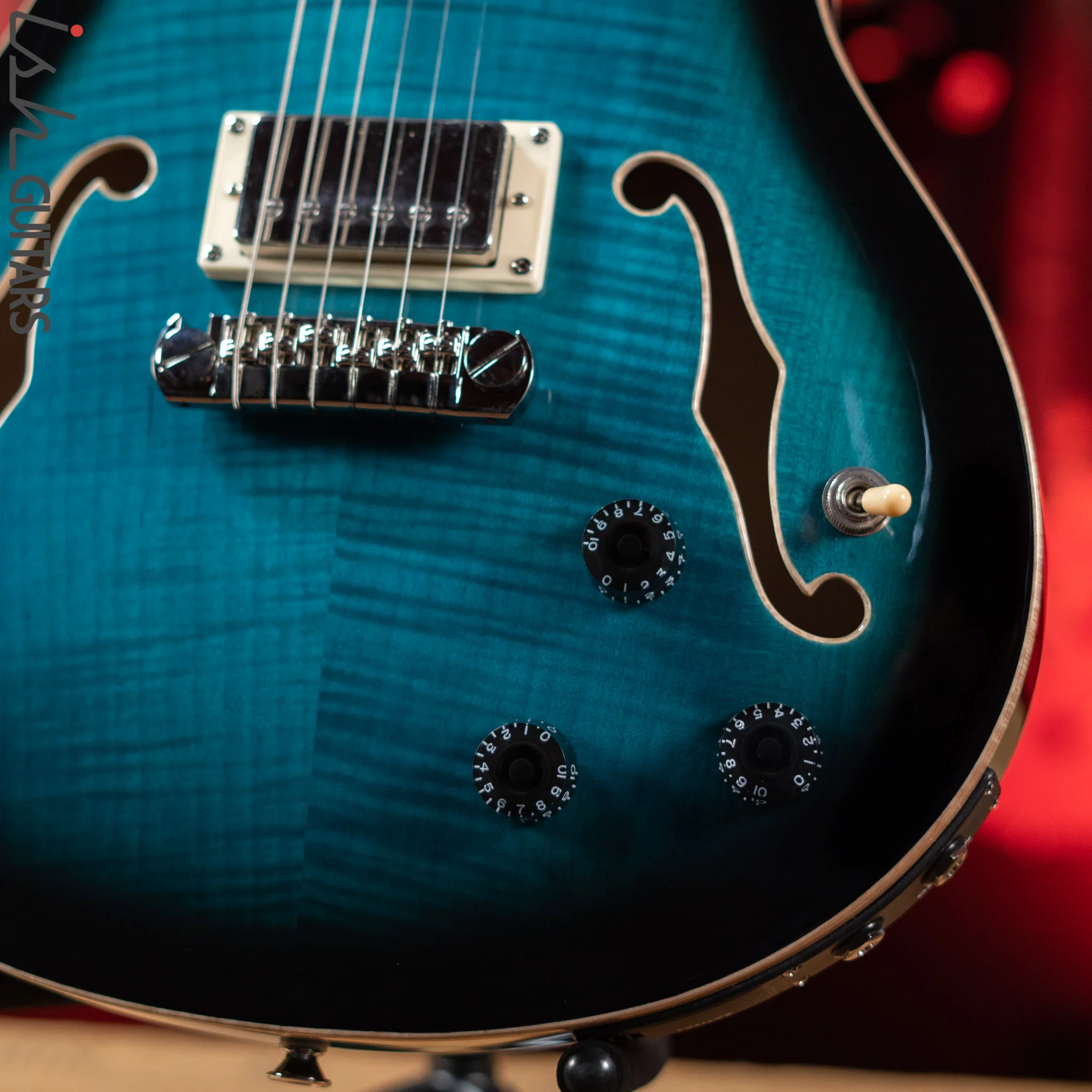 PRS SE Hollowbody II Piezo Electric Guitar Peacock Blue Sunburst - Image 4