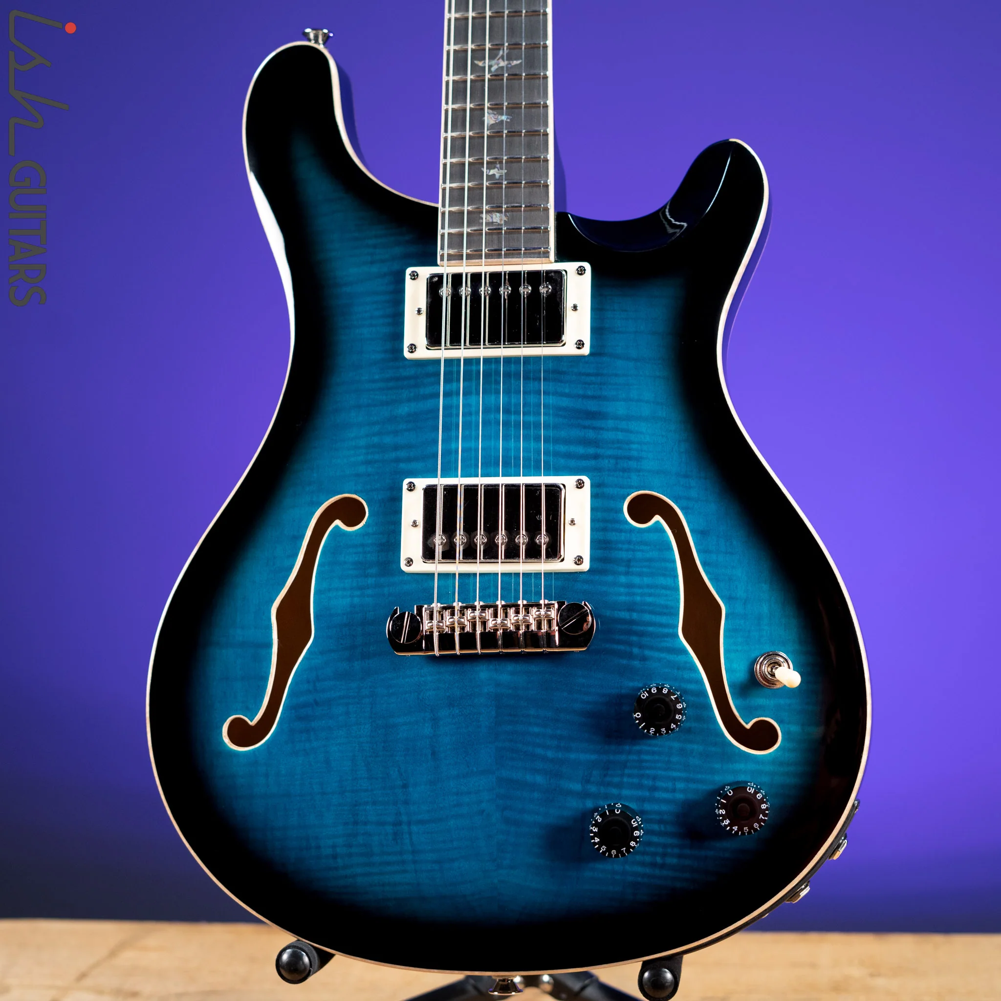 PRS SE Hollowbody II Piezo Electric Guitar Peacock Blue Sunburst Demo