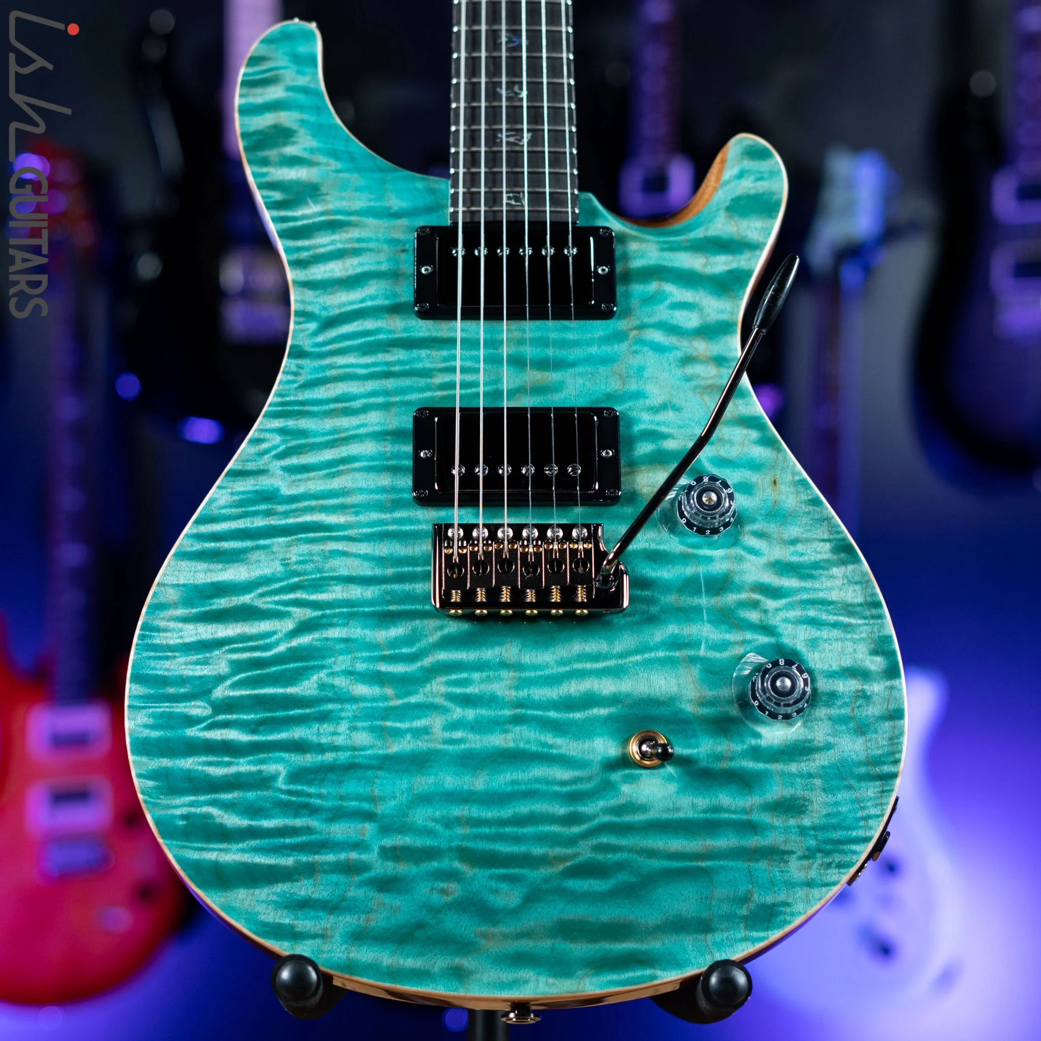PRS Wood Library Custom 24 Teal One Piece 10 Top Quilt Figured Maple Neck