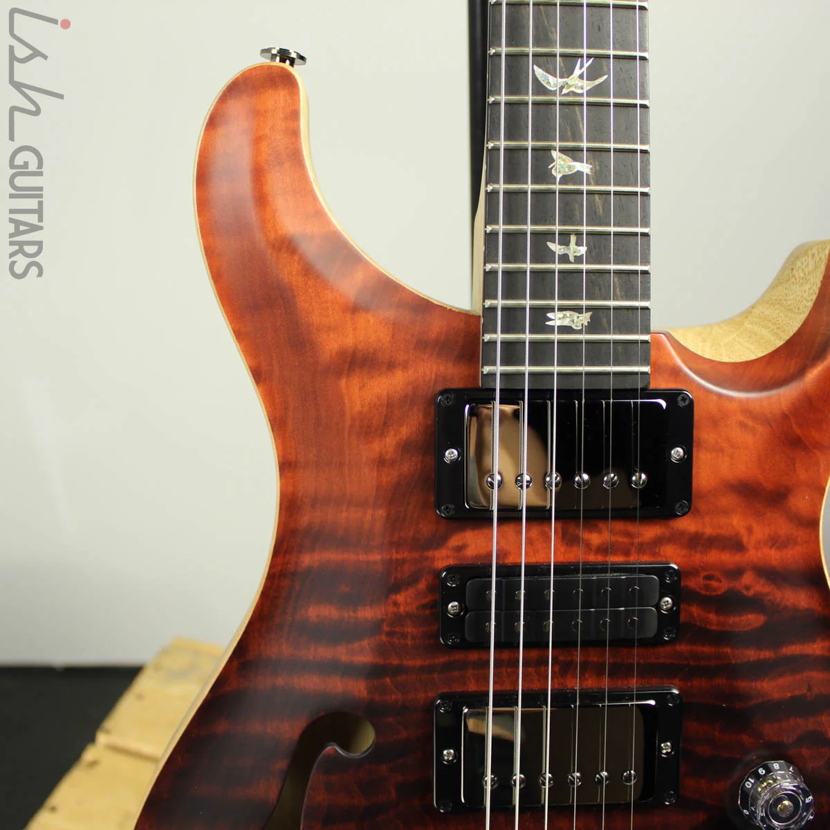 PRS Wood Library Special 22 Semi-Hollow 10 Top Fire Red to Black Gray Fade Satin - Image 5