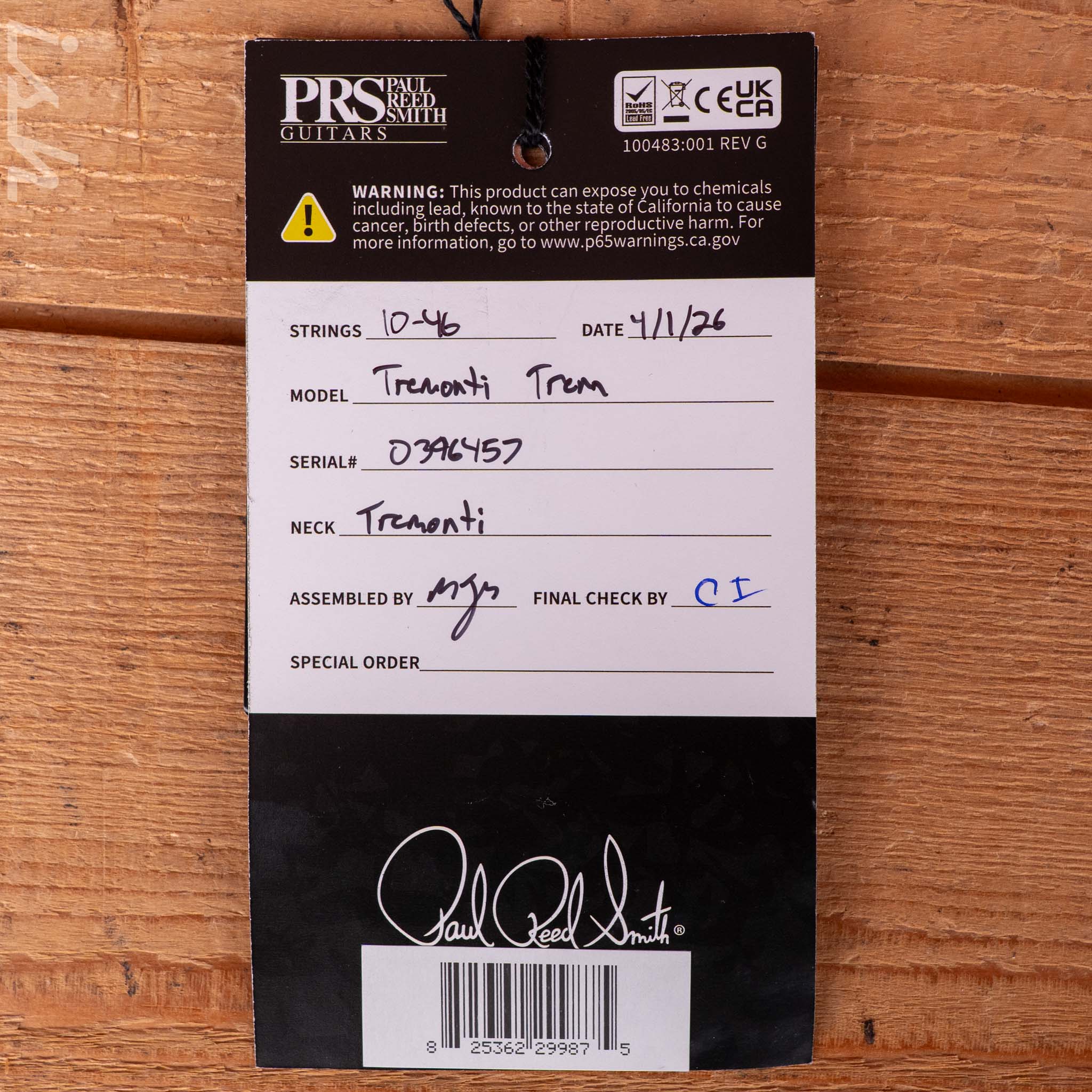 PRS Wood Library Tremonti Gloss White Stained Binding Roasted Maple Neck - Image 13