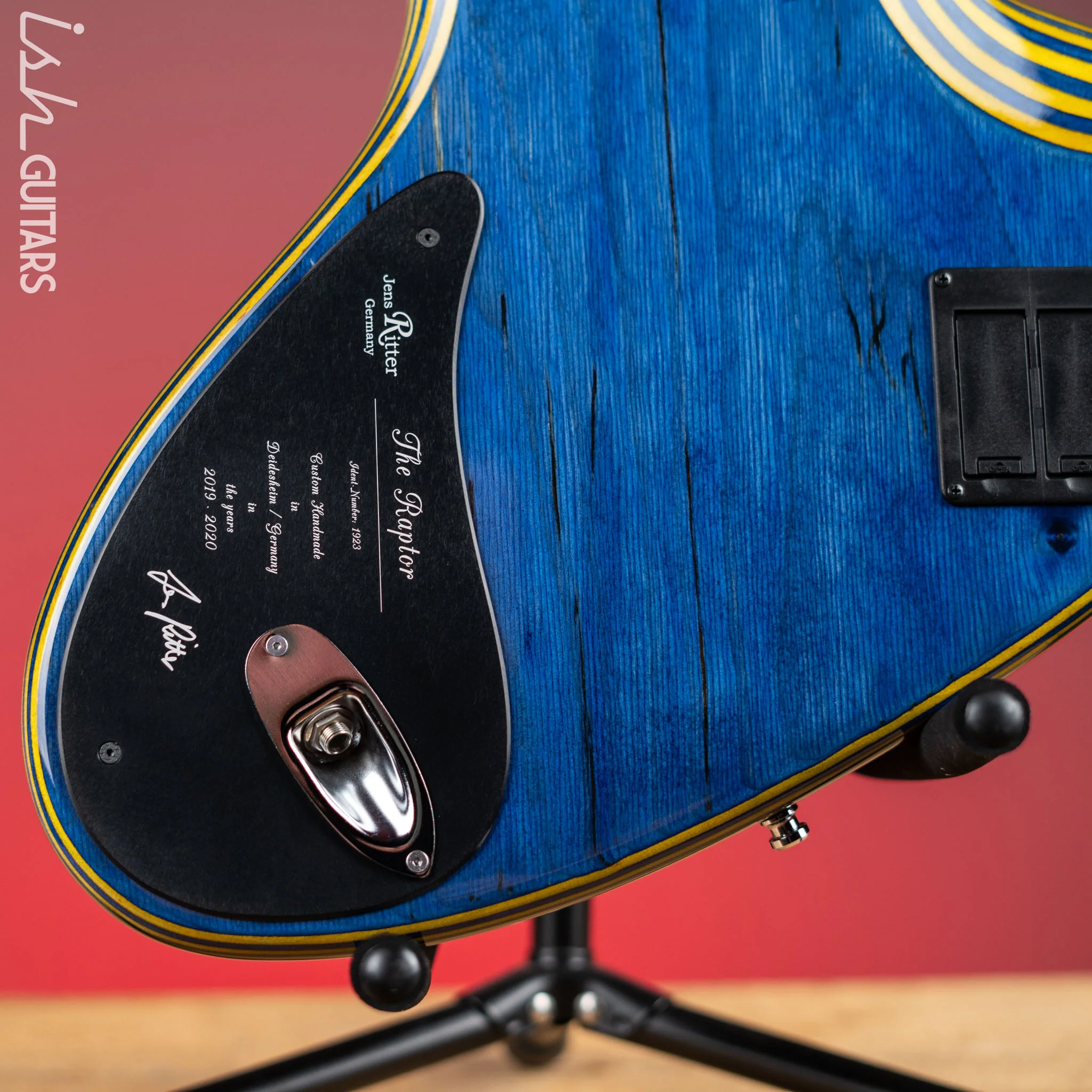 2020 Ritter Raptor 4 String Bass Guitar Blue Yellow High Density Ply - Image 11