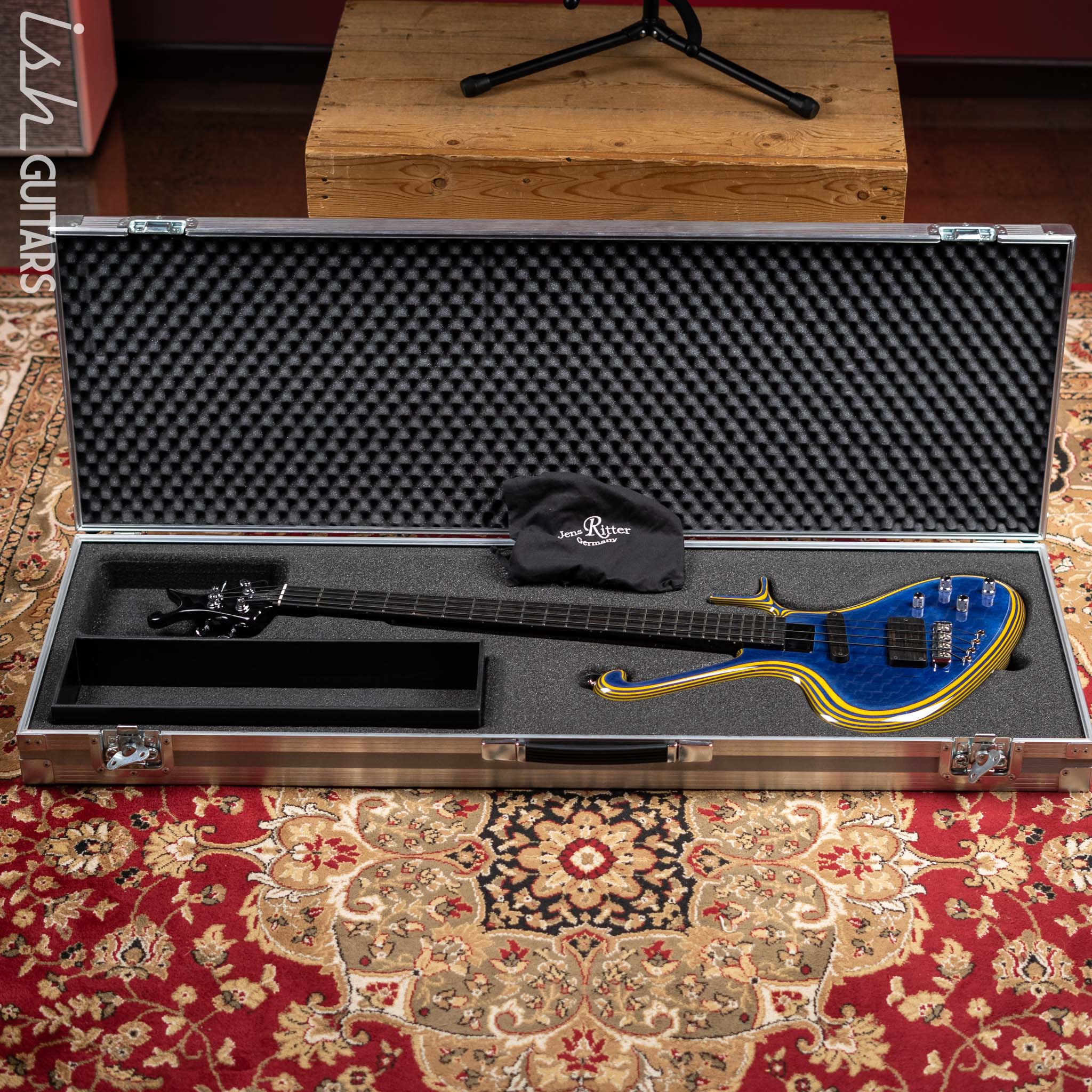 2020 Ritter Raptor 4 String Bass Guitar Blue Yellow High Density Ply - Image 13
